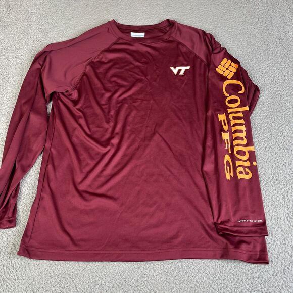Columbia Virginia Tech Hokies Shirt Mens Large Long Sleeve PFG Omni Shade - Picture 1 of 12